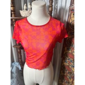 Sports Illustrated Forever21‎  Red Orange Sheer Mesh Crop Top
